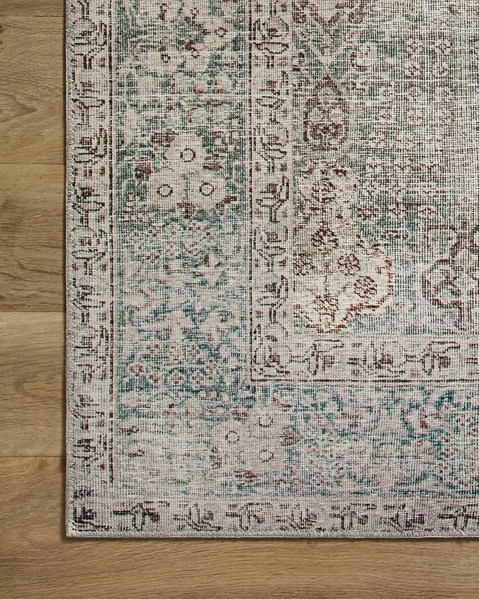 Loloi Chris Loves Julia Jules Collection JUL-08 Emerald/Antique Ivory 5'-0'' x 7'-6'', .13" Pile Height, Area Rug