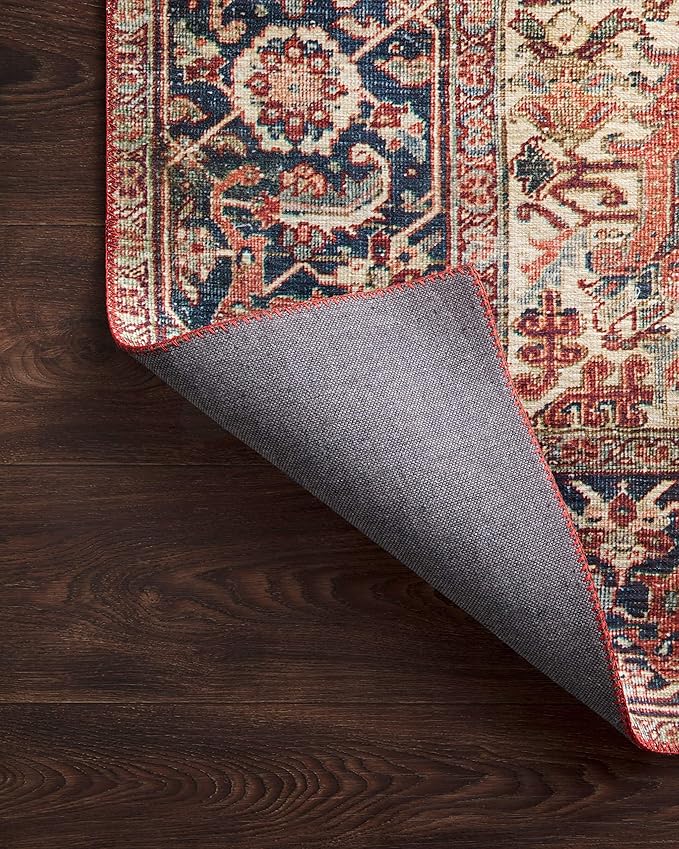Loloi Layla Collection LAY-08 Red/Navy 2'-3" x 3'-9" .13" Thick Accent Rug, Soft, Durable, Vintage Inspired, Distressed, Low Pile, Non-Shedding, Easy Clean, Printed, Living Room Rug