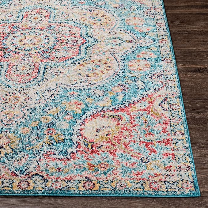 Livabliss Area Rugs - 3x7 Romaine Vintage Boho Navy Sky Blue Rose Runner Area Rug for Living Room Bedroom - Floral Medallion Stain Resistant Carpet for Kitchen, Nursery, Office (2'7" x 7'6", Runner)