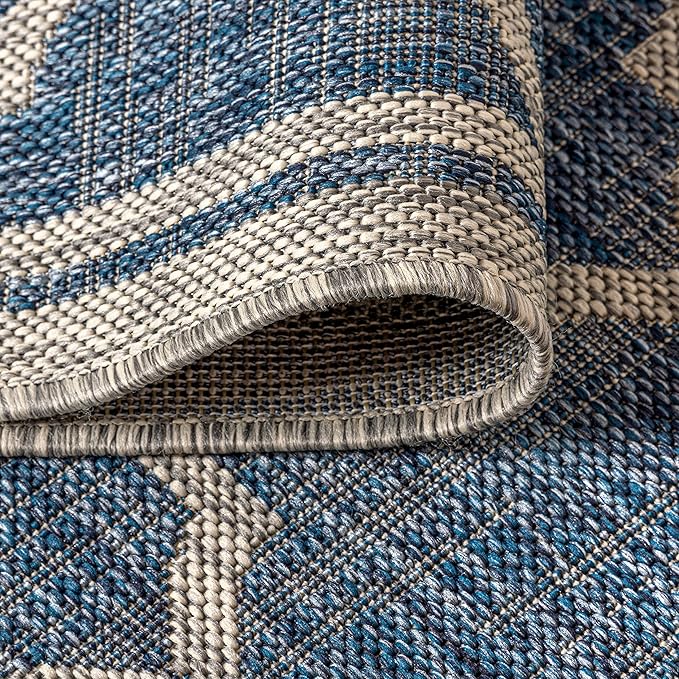 Eyely BMS109D-6SQ Santa Monica Trebol Moroccan Trellis Textured Weave, Pet Friendly, Non-Shedding, Stain Resistant, Easy-Cleaning, Navy/Gray, 6' Square, Indoor/Outdoor, Area Rug