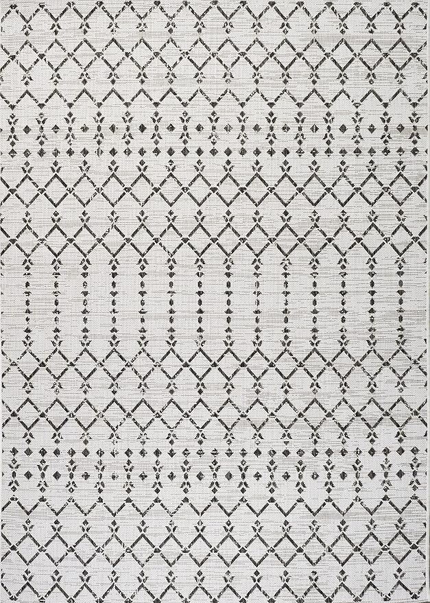 JONATHAN Y Moroccan Geometric Indoor Outdoor Area Rug 3X5 Cream/Black, Ourika Textured Weave for Backyard, Patio, Porch, Easy-Cleaning, High Traffic, Pet-Friendly, Non-Shedding (SMB108I-3)