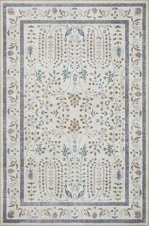 Loloi Rifle Paper Co. Maison Collection MAO-05 Wisteria Cream 5'-0" x 5'-0", .19" Pile Height, Round Area Rug