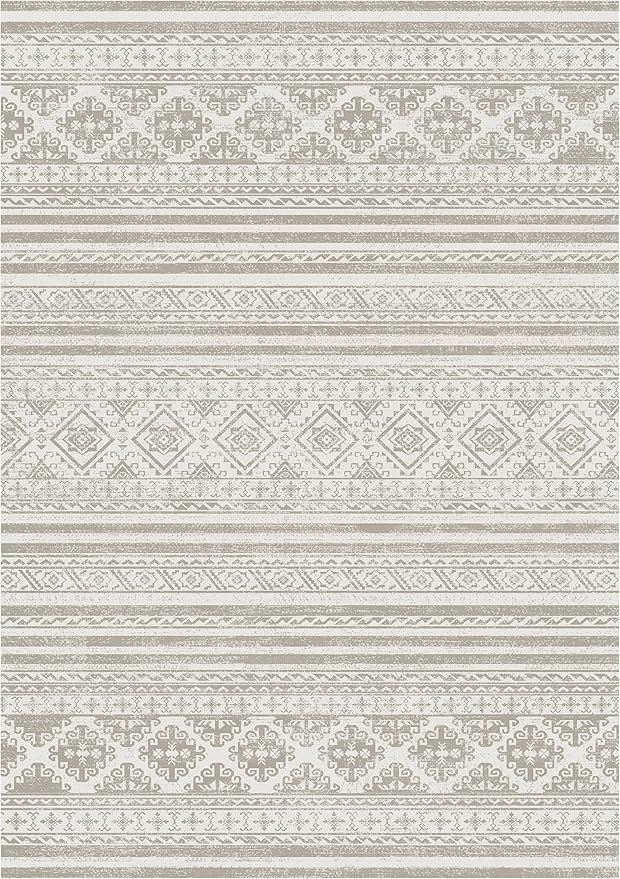 RUGSURE Washable Area Rugs 5' x 7' - 1/6 Thick - Moroccan-Inspired -Stain & Water Resistant Non-Slip - Resistant Rug for Living Room, Bedroom, Nursery, Pet & Child Friendly (Grey)