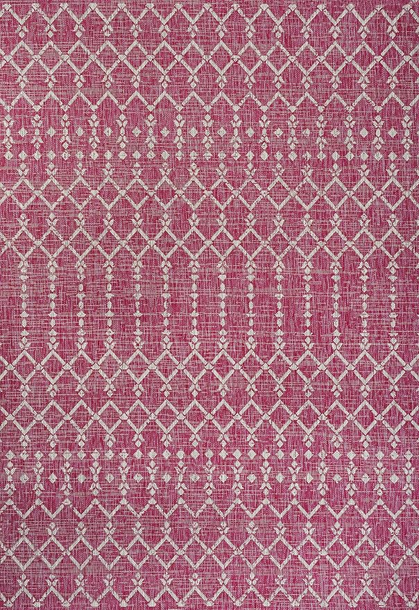 JONATHAN Y Moroccan Geometric Indoor Outdoor Area Rug 9X12 Fuchsia/Light Gray, Ourika Textured Weave for Backyard, Patio, Porch, Easy-Cleaning, High Traffic, Pet-Friendly, Non-Shedding (SMB108Q-9)