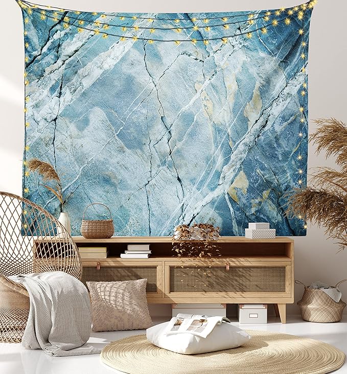 Ambesonne Marble Print Tapestry, Exquisite Granite Stone Architecture Floor Nature Faded Rock Picture, Fabric Wall Hanging Decor for Bedroom Living Room Dorm, 23" X 28", Pale Blue Grey
