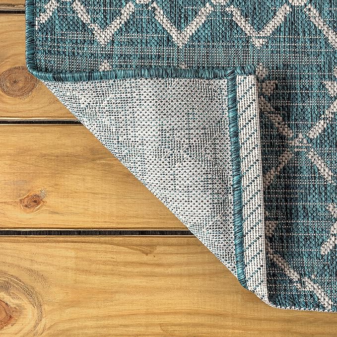 JONATHAN Y Moroccan Geometric Indoor Outdoor Area Rug 3X5 Teal/Gray, Ourika Textured Weave for Backyard, Patio, Porch, Easy-Cleaning, High Traffic, Pet-Friendly, Non-Shedding (SMB108C-3)