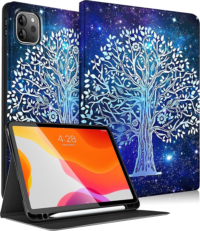 Uppuppy for iPad Pro 12.9 Case Kids Folio PU Leather Cover with Apple Pencil Holder Auto Sleep/Wake Adjustable Angles for iPad Pro 12.9 6th/5th/4th/3rd Gen Sun Moon Black