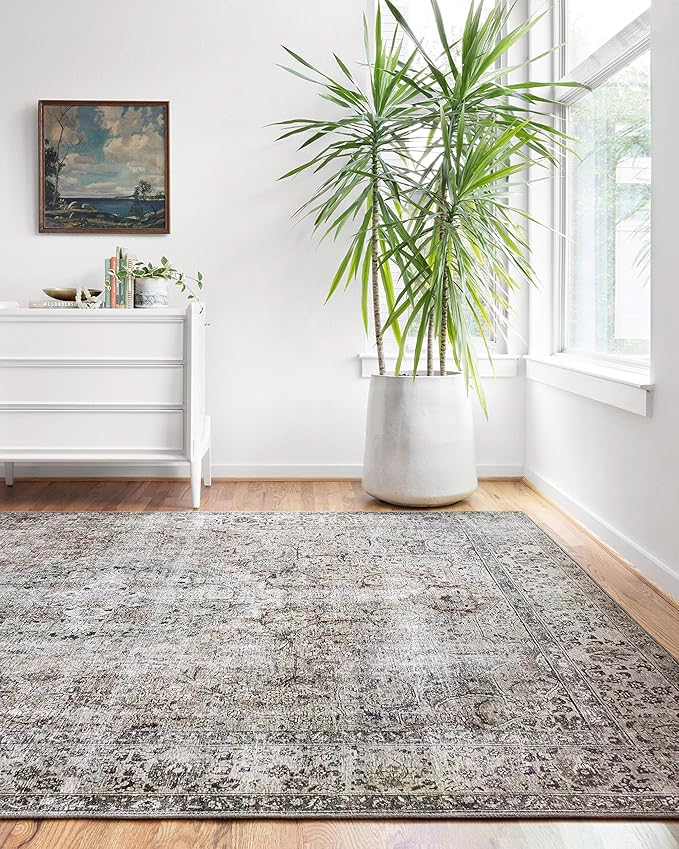 Loloi Layla Collection LAY-06 Taupe/Stone 2'-6" x 7'-6" .13" Thick Runner Rug, Soft, Durable, Vintage Inspired, Distressed, Low Pile, Non-Shedding, Easy Clean, Printed, Living Room Rug