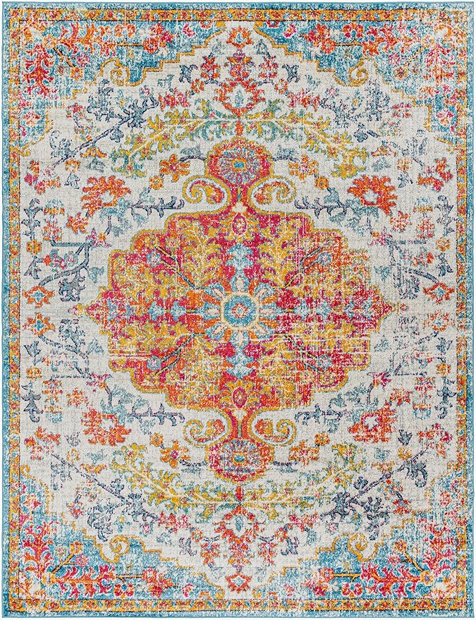 Livabliss Odelia Vintage Bohemian Area Rug,7'10" x 10'3",Orange/Aqua