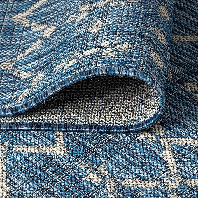 JONATHAN Y SMB108B-214 Ourika Moroccan Geometric Textured Weave Indoor/Outdoor Runner Rug, Bohemian, Scandinavian for Bedroom, Kitchen, Living Room, Easy-Cleaning, Navy/Light Gray, 2 ft. x 14 ft.