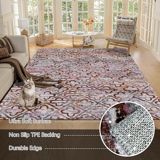 RUGSURE Washable Area Rugs, 3' x 5 ' - 1/6 Thick - Stain & Water Resistant Non-Slip - Perfect Resistant Rug for Living Room, Bedroom, Nursery, Pet & Child Friendly, Vibrant Colors Rugs, Purple