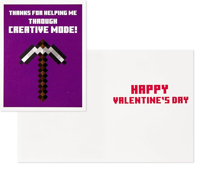 Hallmark Minecraft Valentines Day Cards and Mailbox for Kids School Classroom Exchange (1 Box, 32 Valentine Cards, 35 Stickers, 1 Teacher Card)