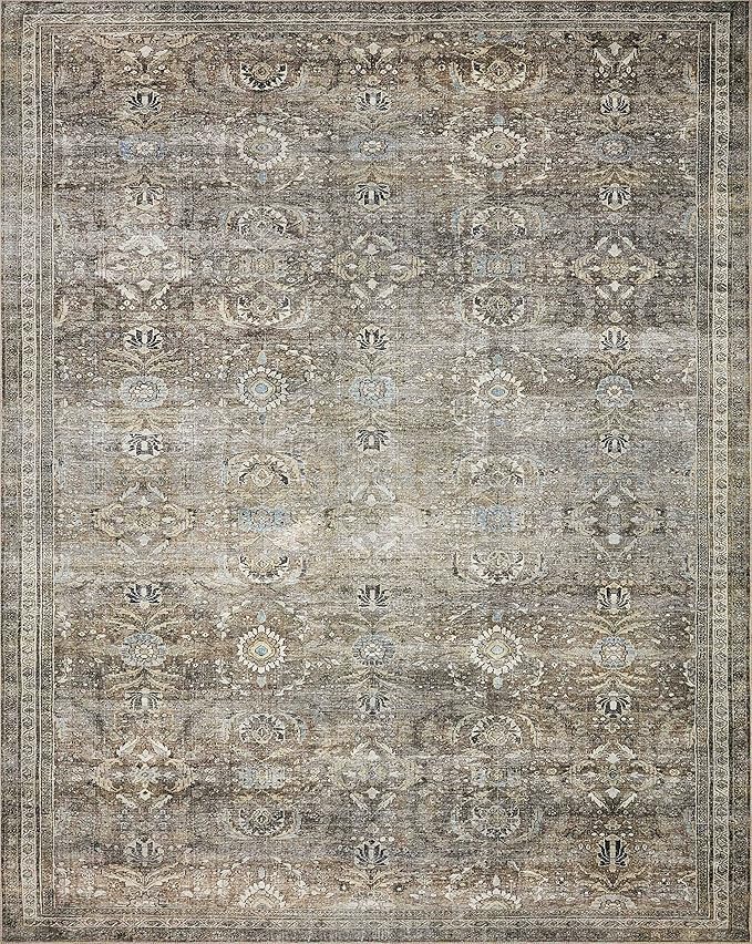 Loloi Layla Collection LAY-13 Antique/Moss 2'-3" x 3'-9" .13" Thick Accent Rug, Soft, Durable, Vintage Inspired, Distressed, Low Pile, Non-Shedding, Easy Clean, Printed, Living Room Rug