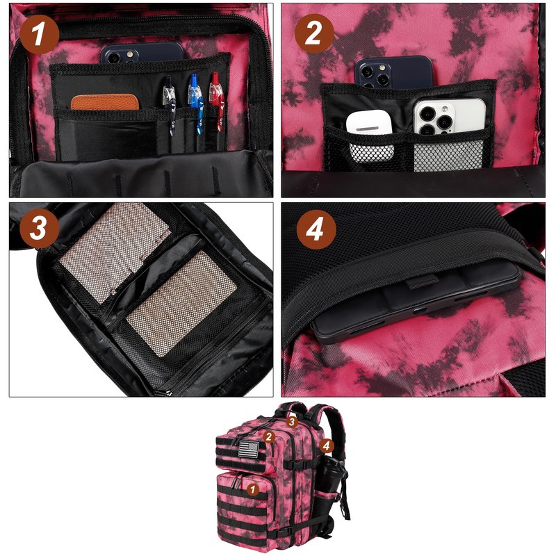 LHI Tactical Military Backpack for Men and Women 25L Army Assault Pack Bag Large Rucksack with Molle System-Pink tie dye