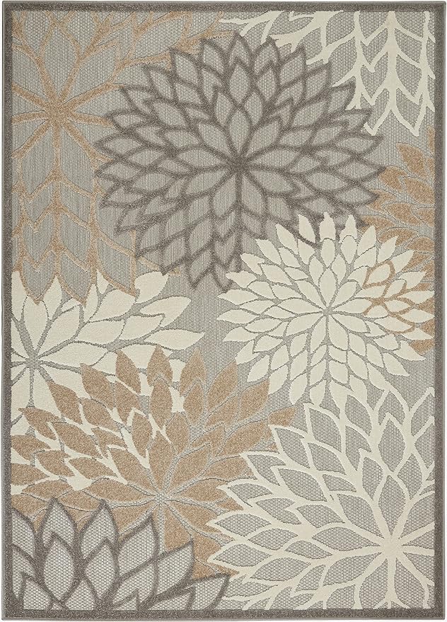Nourison Home Aloha Indoor/Outdoor Floral Natural 5'3" x 7'5" Area Rug (5' x 8'), 5'3"X7'5",