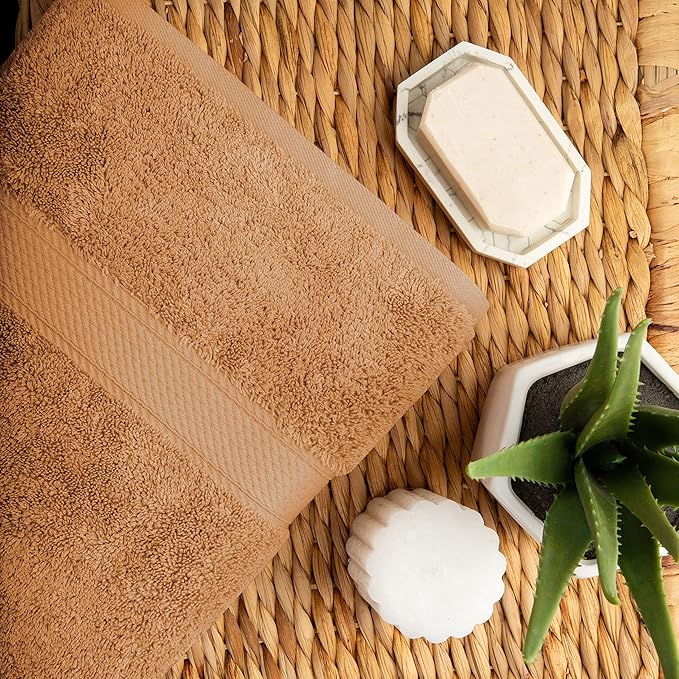 Superior Egyptian Cotton Pile Bath Towel Set of 2, Ultra Soft Luxury Towels, Thick Plush Essentials, Absorbent Heavyweight, Guest Bath, Hotel, Spa, Home Bathroom, Shower Basics, Rust