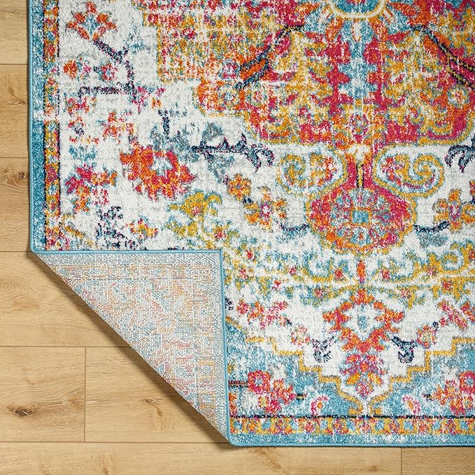 Livabliss Odelia Vintage Bohemian Area Rug,3'11" x 5'7",Orange/Aqua