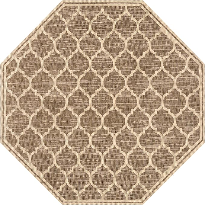 Eyely BMS109A-5TGN Trebol Moroccan Trellis Textured Weave Brown/Beige 5' Octagon Indoor/Outdoor Area Rug, Brown/Beige, 5' Octagon, Indoor/Outdoor, Area Rug
