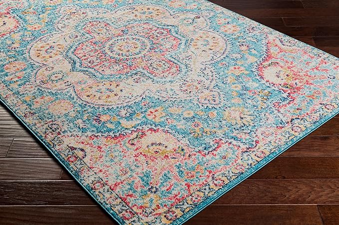 Livabliss Area Rugs - 3x7 Romaine Vintage Boho Navy Sky Blue Rose Runner Area Rug for Living Room Bedroom - Floral Medallion Stain Resistant Carpet for Kitchen, Nursery, Office (2'7" x 7'6", Runner)