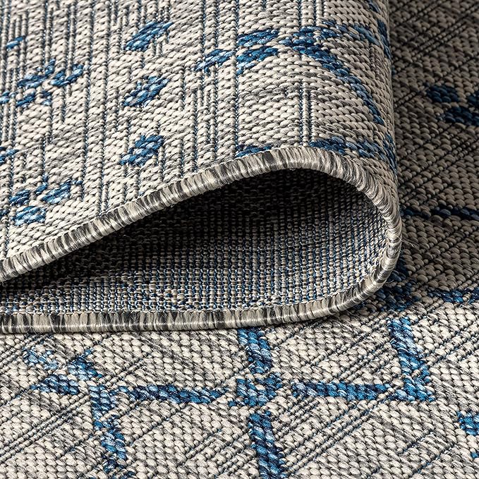 JONATHAN Y SMB108A-9SQ Ourika Moroccan Geometric Textured Weave Indoor/Outdoor Area Rug, Bohemian, Scandinavian for Bedroom, Kitchen, Living Room, Easy-Cleaning, Light Gray/Navy, 9' Square