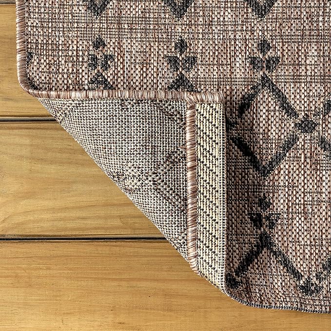 JONATHAN Y SMB108D-3R Ourika Moroccan Geometric Textured Weave Indoor/Outdoor Area Rug, Bohemian, Scandinavian for Bedroom, Kitchen, Living Room, Easy-Cleaning, Natural/Black, 3' Round