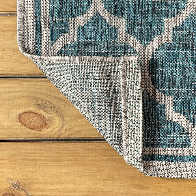 Eyely BMS109E-8TGN Trebol Moroccan Trellis Textured Weave Teal/Gray 8' Octagon Indoor/Outdoor Area Rug, Teal/Gray, 8' Octagon, Indoor/Outdoor, Area Rug