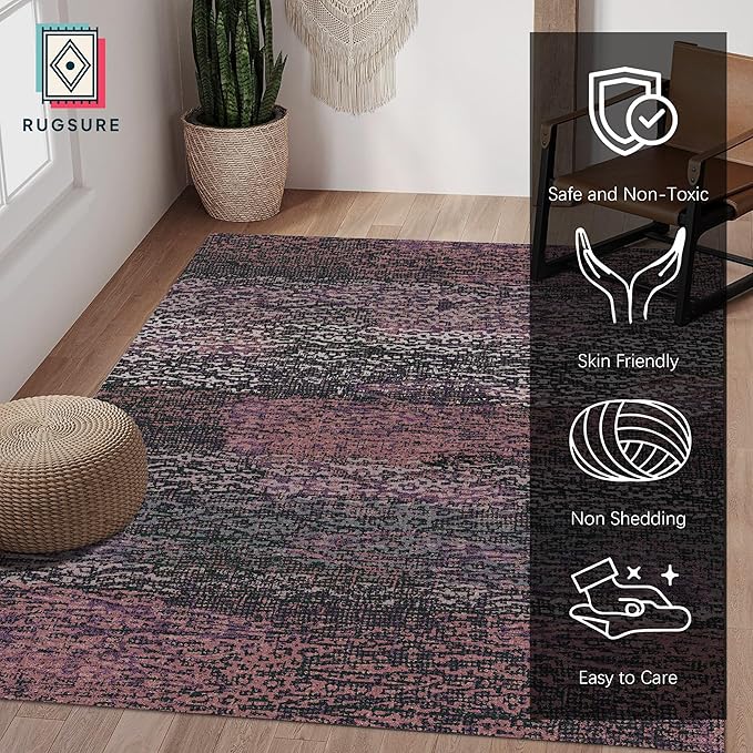RUGSURE Washable Area Rug - 1/6 Thick - Stain & Water Resistant Non-Slip - Resistant Rug for Living Room, Bedroom, Nursery, Pet & Child Friendly, Vintage Charm Area Rugs (Burgundy, 9' x 12')