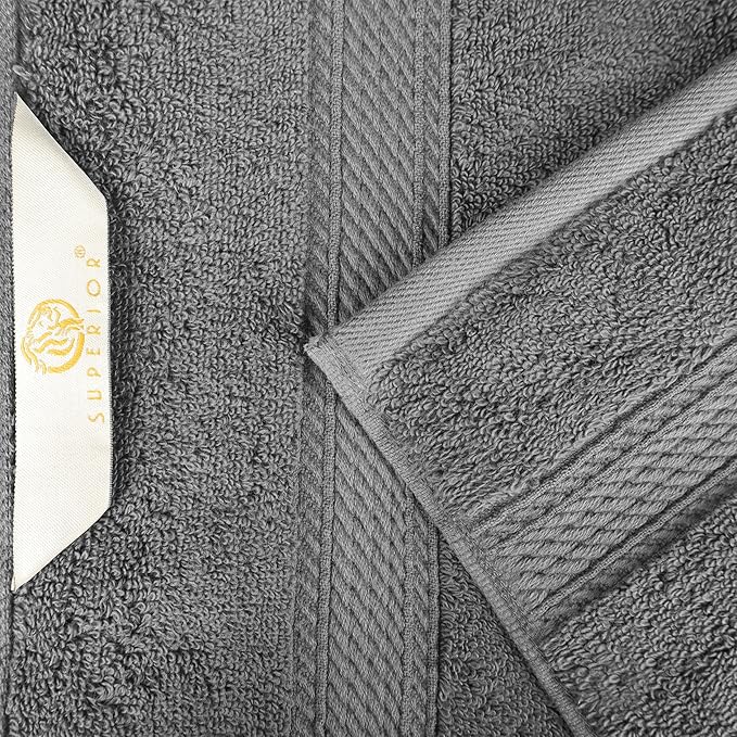 SUPERIOR Egyptian Cotton Pile Bath Towel Set of 4, Ultra Soft Luxury Towels, Thick Plush Essentials, Absorbent Heavyweight, Guest Bath, Hotel, Spa, Home Bathroom, Shower Basics, Charcoal