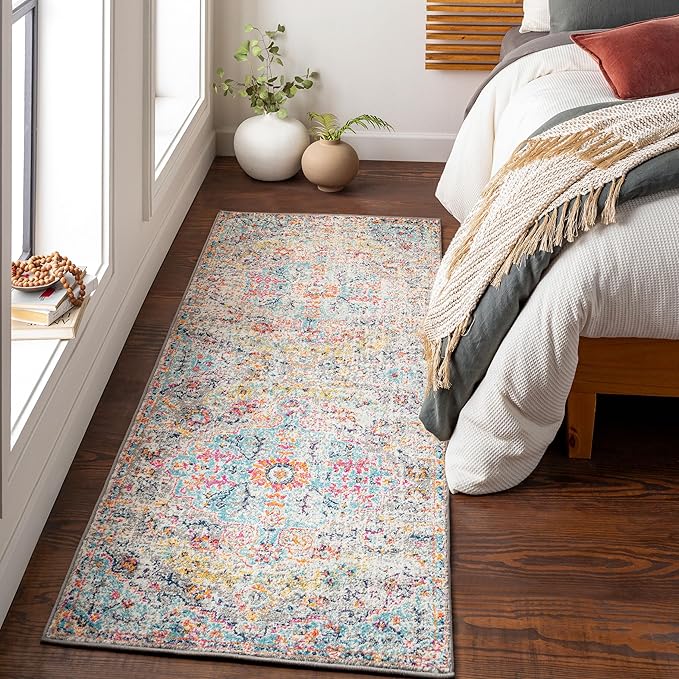 Livabliss Odelia Vintage Bohemian Runner Area Rug,2'7" x 7'3",Aqua