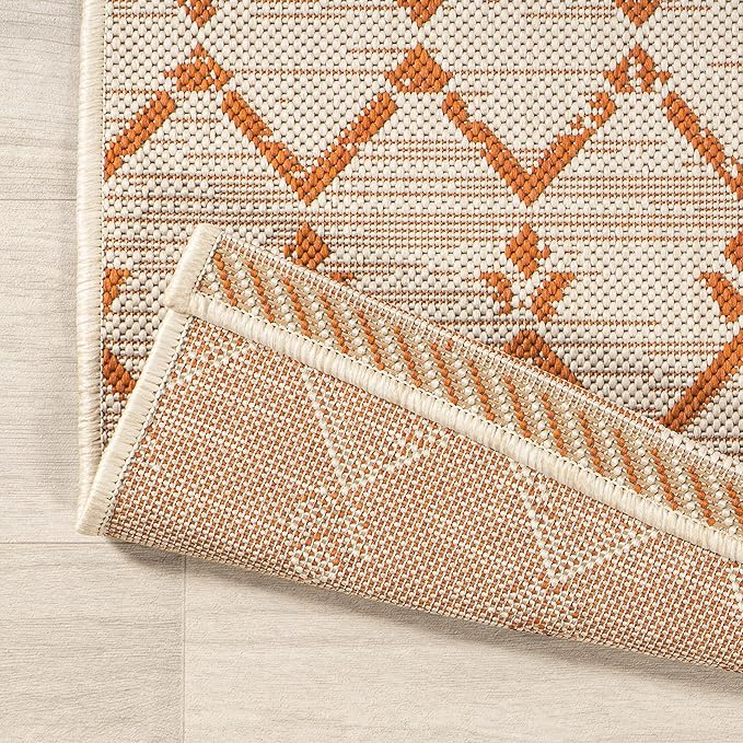 JONATHAN Y Moroccan Geometric Indoor Outdoor Area Rug 8X10 Cream/Orange, Ourika Textured Weave for Backyard, Patio, Porch, Easy-Cleaning, High Traffic, Pet-Friendly, Non-Shedding (SMB108O-8)