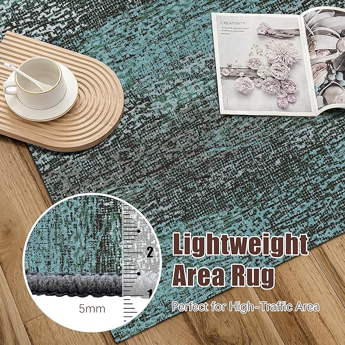 RUGSURE Washable Area Rug - 1/6 Thick - Stain & Water Resistant Non-Slip - Resistant Rug for Living Room, Bedroom, Nursery, Pet & Child Friendly, Vintage Charm Area Rugs (Green, 6' x 9')