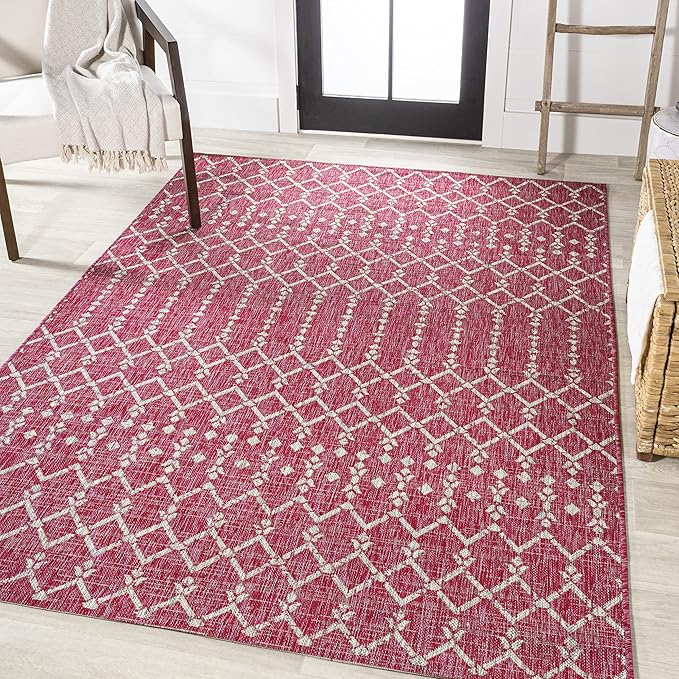 JONATHAN Y Moroccan Geometric Indoor Outdoor Area Rug 9X12 Fuchsia/Light Gray, Ourika Textured Weave for Backyard, Patio, Porch, Easy-Cleaning, High Traffic, Pet-Friendly, Non-Shedding (SMB108Q-9)