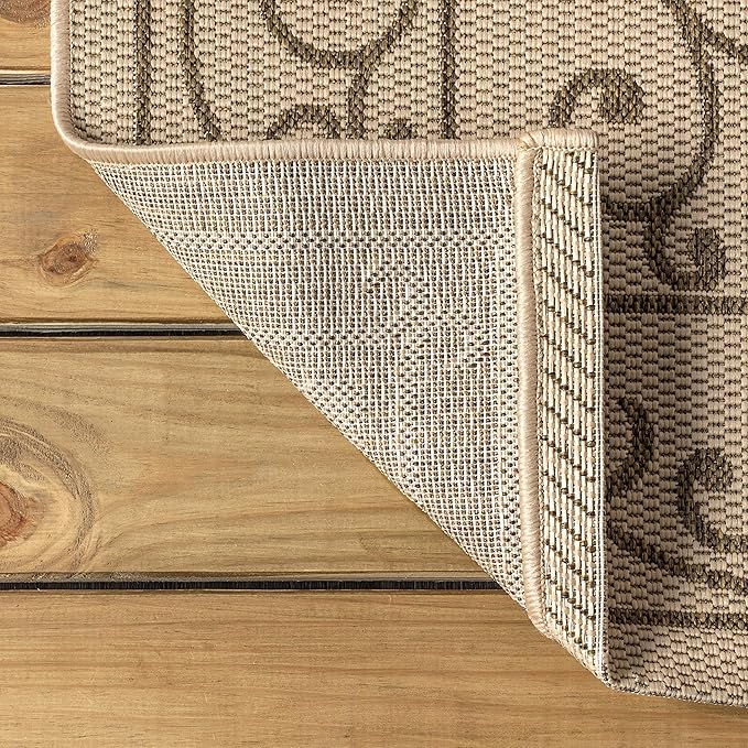 JONATHAN Y SMB106A-4R Charleston Vintage Filigree Textured Weave Beige/Brown 4' Round Indoor/Outdoor Area Rug, Pet Friendly, Non-Shedding, Stain Resistant, Easy-Cleaning for Backyard, Patio, Porch