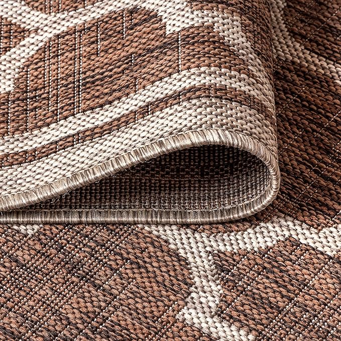 Eyely BMS109B-5SQ Santa Monica Trebol Moroccan Trellis Textured Weave Indoor/Outdoor Area Rug Coastal;Bohemian, Bedroom, Backyard, Patio, Easy-Cleaning, Non-Shedding, 5' Square, Espresso/Taupe