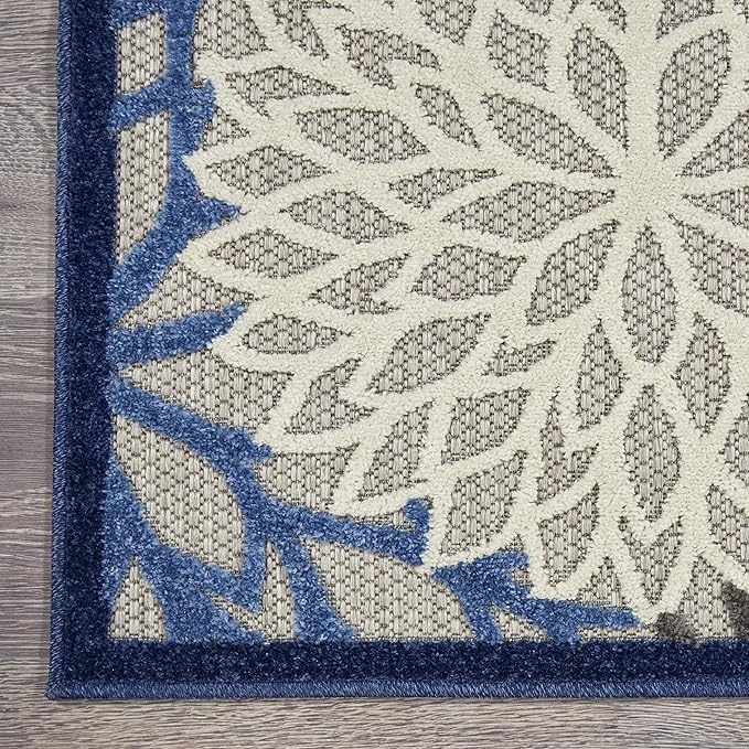 Nourison Aloha Indoor/Outdoor Blue/Multicolor 2'3" x 10' Area Rug, Tropical, Botanical, Easy Cleaning, Non Shedding, Bed Room, Living Room, Dining Room, Deck, Backyard, Patio (2x10)