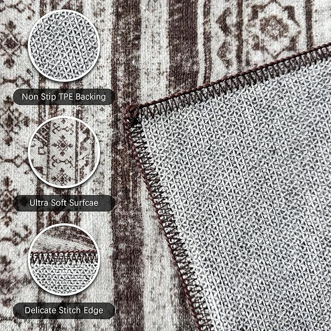 RUGSURE Washable Area Rugs 3' x 5 ' - 1/6 Thick - Moroccan-Inspired -Stain & Water Resistant Non-Slip - Resistant Rug for Living Room, Bedroom, Nursery, Pet & Child Friendly (Brown)