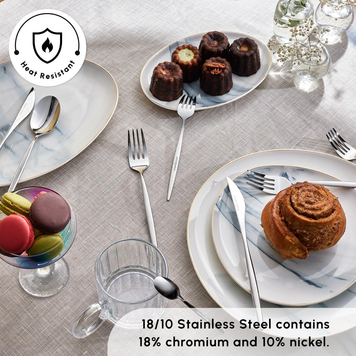 Karaca Lizbon - 18/10 Stainless Steel Silverware Set for 12, 60 Piece Heavy Duty Flatware Set, Dishwasher Safe Modern Cutlery incl. Kitchen Forks, Spoons, Knives Eating Utensils Sets - Platin