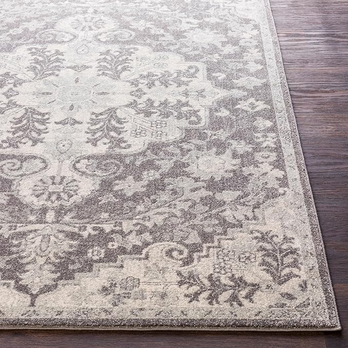 Livabliss Area Rugs - 9x12 Odelia Vintage Boho Black Gray Charcoal Area Rug for Living Room Bedroom - Floral Medallion Stain Resistant Carpet for Kitchen, Nursery, Office (9' x 12'6")