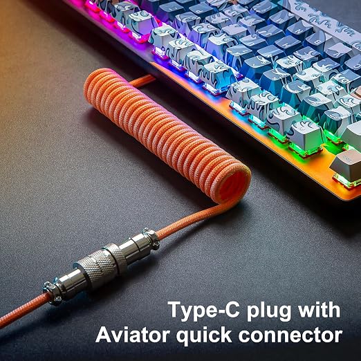 GUNMJO Pro Custom Coiled USB C Cable for Gaming Keyboard Double-Sleeved Mechanical Keyboard Cable with Detachable Metal Aviator 1.5M USB-C to USB-A Blue Color