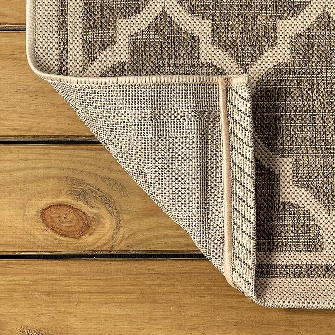 Eyely BMS109A-14 Santa Monica Trebol Moroccan Trellis Textured Weave, Pet Friendly, Non-Shedding, Stain Resistant, Easy-Cleaning, Brown/Beige, 10 ft. x 14 ft., Indoor/Outdoor, Area Rug