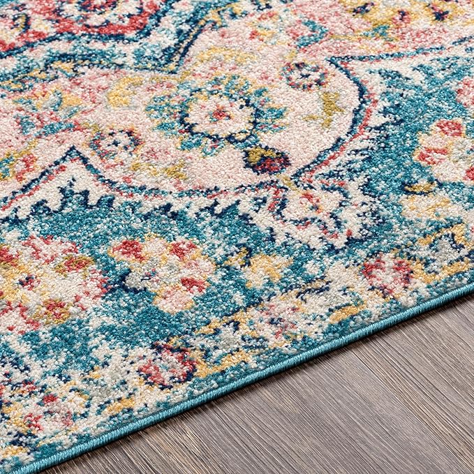 Livabliss Area Rugs - 3x7 Romaine Vintage Boho Navy Sky Blue Rose Runner Area Rug for Living Room Bedroom - Floral Medallion Stain Resistant Carpet for Kitchen, Nursery, Office (2'7" x 7'6", Runner)