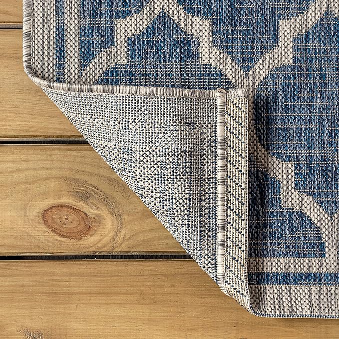 Eyely BMS109D-6SQ Santa Monica Trebol Moroccan Trellis Textured Weave, Pet Friendly, Non-Shedding, Stain Resistant, Easy-Cleaning, Navy/Gray, 6' Square, Indoor/Outdoor, Area Rug