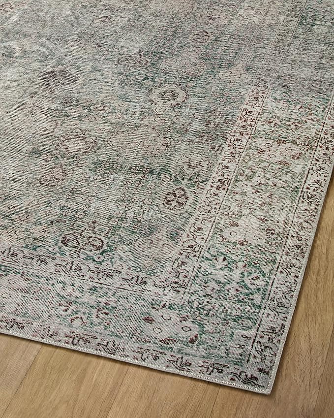 Loloi Chris Loves Julia Jules Collection JUL-08 Emerald/Antique Ivory 2'-6'' x 12'-0'', .13" Pile Height, Runner Rug