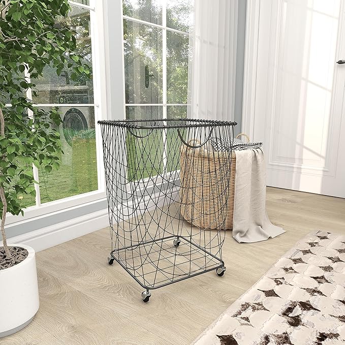 Deco 79 CosmoLiving by Cosmopolitan Metal Square Storage Cart with Wheels and Handles, 16" x 16" x 24", Black