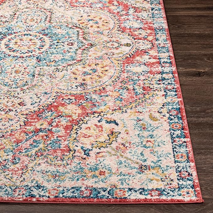 Livabliss Area Rugs - 3x7 Romaine Vintage Boho Rose Navy Sky Blue Runner Area Rug for Living Room Bedroom - Floral Medallion Stain Resistant Carpet for Kitchen, Nursery, Office (2'7" x 7'6", Runner)