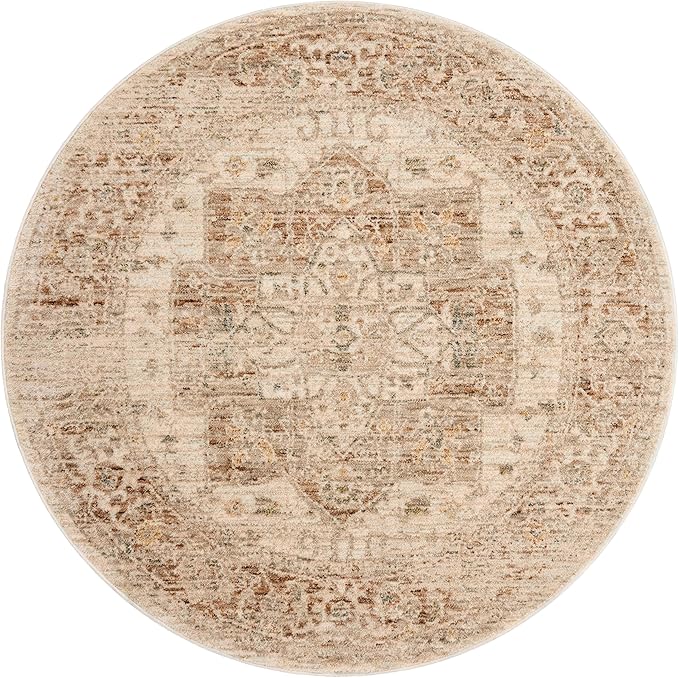Loloi Magnolia Home by Joanna Gaines Junie Collection JUE-04 Natural/Clay 5'-3" x 5'-3", .38" Pile Height, Round Area Rug