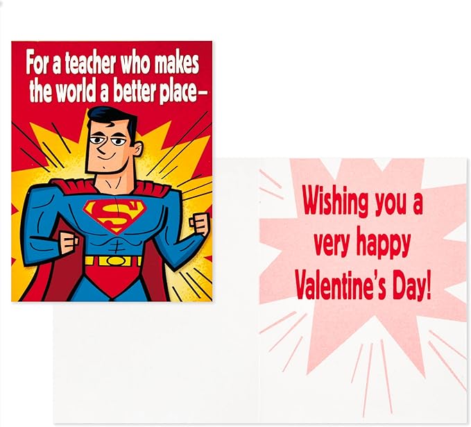 Hallmark Justice League Valentines Day Cards and Mailbox for Kids School Classroom Exchange (1 Box, 32 Valentine Cards, 35 Stickers, 1 Teacher Card)