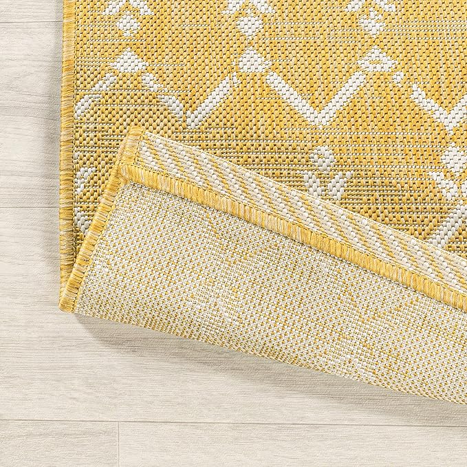 JONATHAN Y Moroccan Geometric Indoor Outdoor Area Rug 9X12 Yellow/Cream, Ourika Textured Weave for Backyard, Patio, Porch, Easy-Cleaning, High Traffic, Pet-Friendly, Non-Shedding (SMB108G-9)