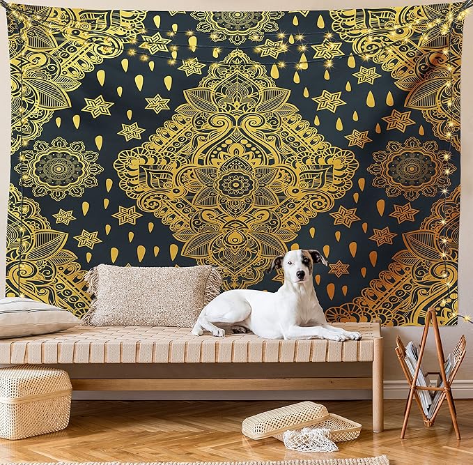 Ambesonne Mandala Tapestry Queen Size, Bohemian Paisley Ornament Tattoo Vintage Design Print, Wall Hanging Bedspread Bed Cover Wall Decor, 88" X 88", Charcoal Grey