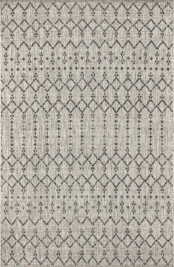 JONATHAN Y Moroccan Geometric Indoor Outdoor Area Rug 10X14 Light Gray/Black, Ourika Textured Weave for Backyard, Patio, Porch, Easy-Cleaning, High Traffic, Pet-Friendly, Non-Shedding (SMB108E-14)